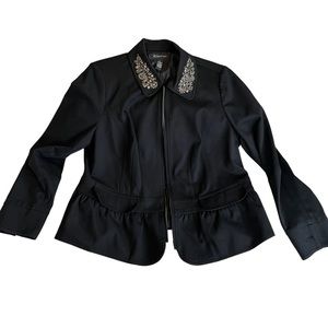 INC International Concepts Beaded Collar Zip Front Knit Jacket